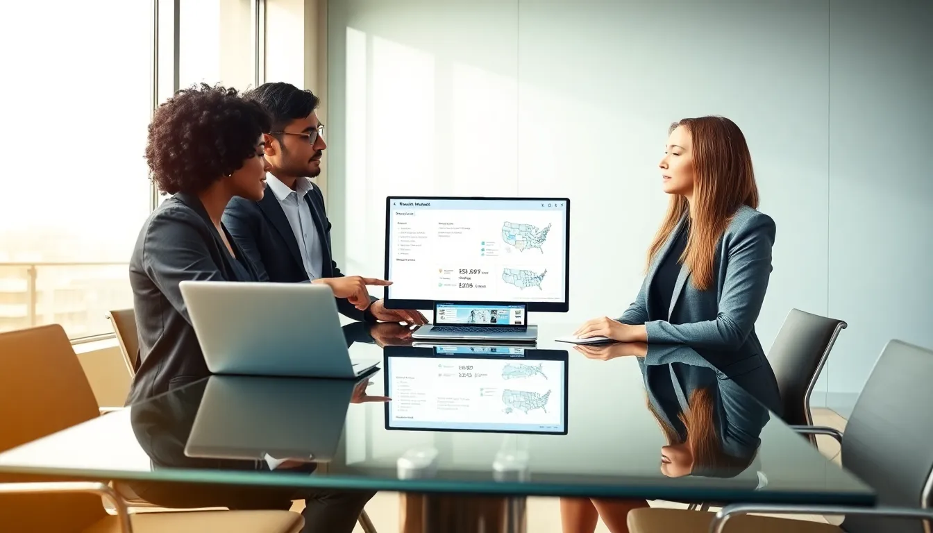 diverse team discussing rental market strategies in a modern office.