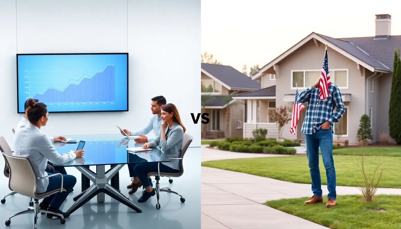 split screen of renting vs buying a house discussion and homeownership.
